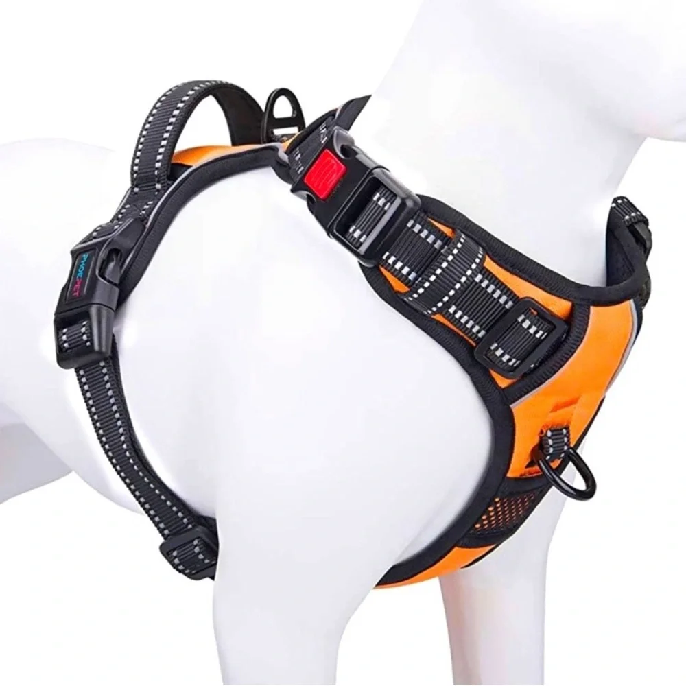 PHOEPET No Pull Dog Harness Medium Reflective Adjustable, 2 Metal Hooks Vest